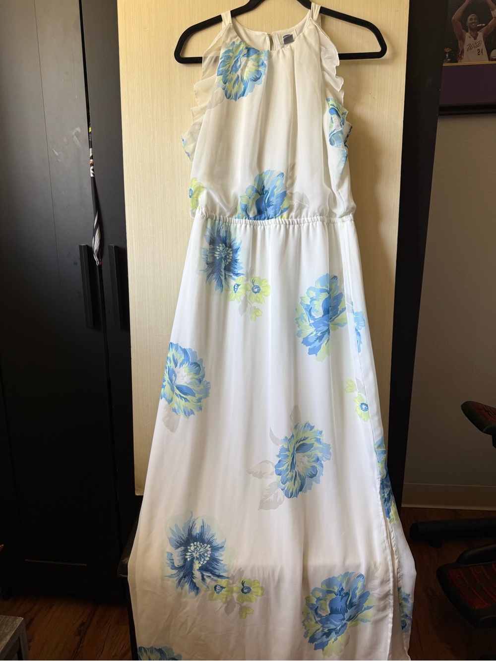 Old Navy White Maxi Dress with Blue Floral Print